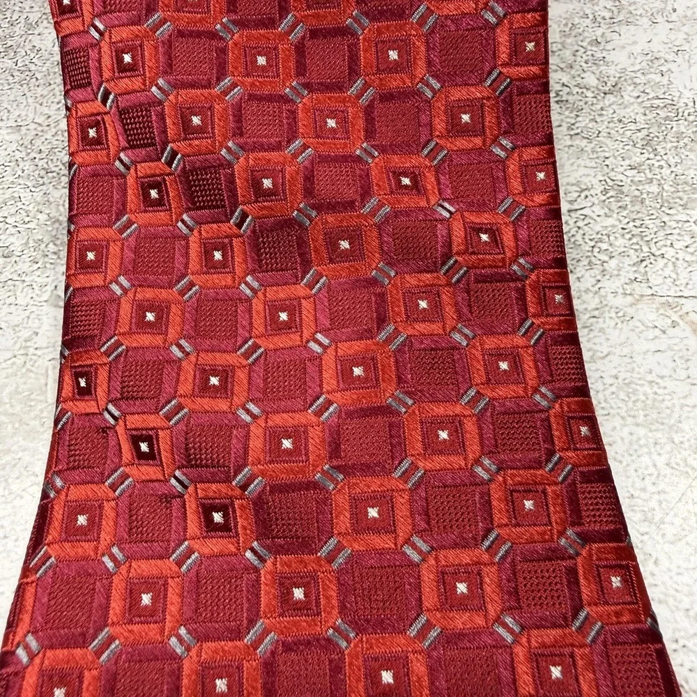 Pronto Uomo Silk Tie Mens One Size Red Geometric Woven Necktie‎ Dress Classic